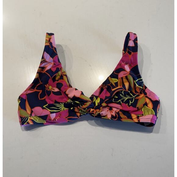 Lands End Size 2 Twist Front Floral Bikini Top Underwire Hawaiin Tropical Print - Picture 1 of 7